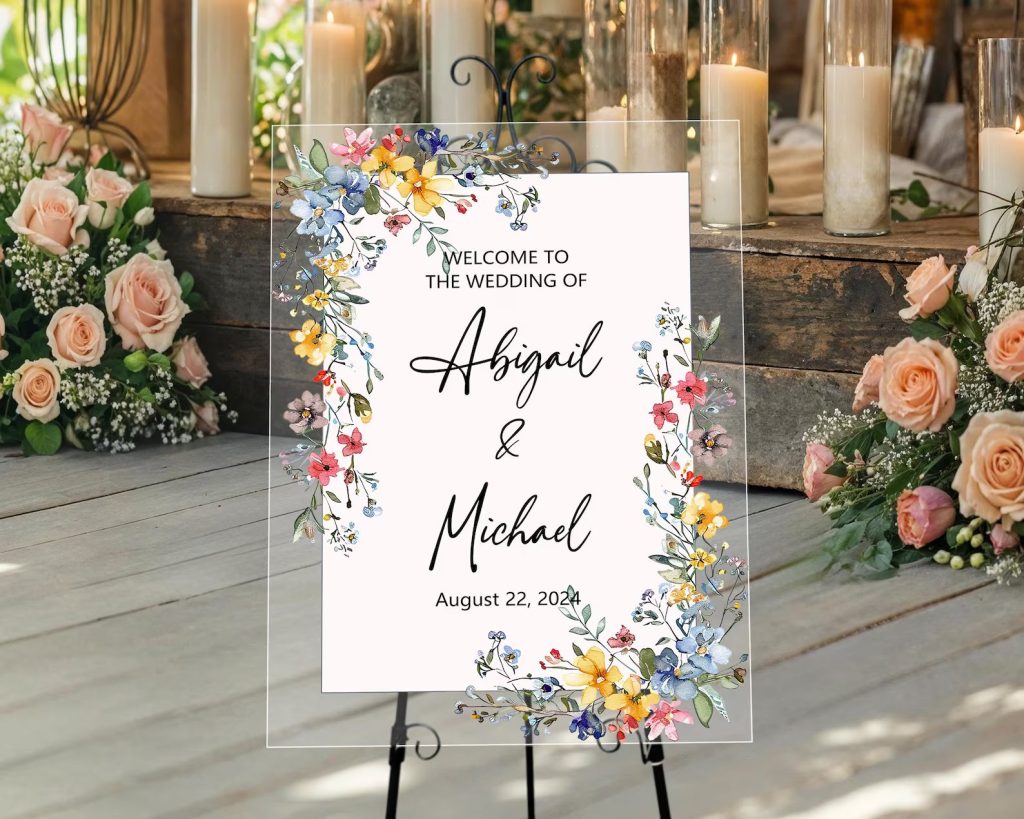 Wildflowers Acrylic Wedding Welcome Sign