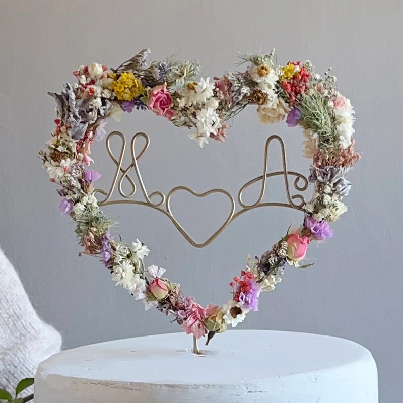 Dry Wildflower Heart Shaped Wedding Cake Topper