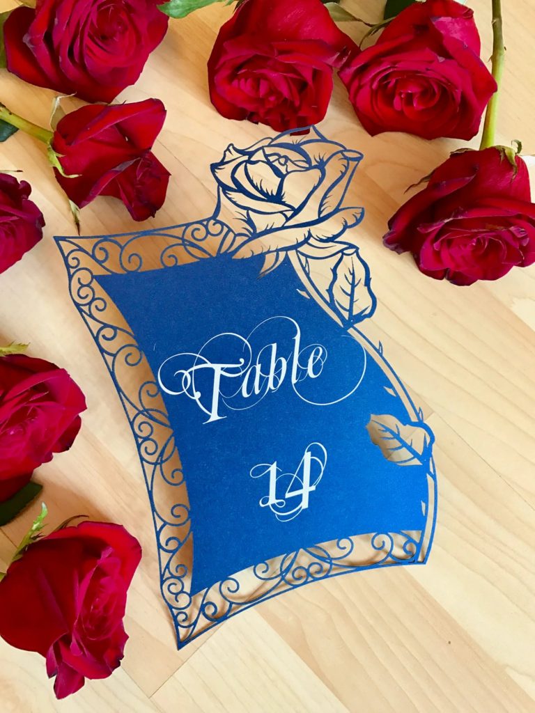 Laser Cut Rose Beauty and the Beast Wedding Table Numbers