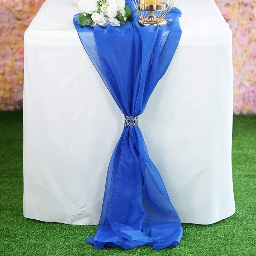 Elegant Royal Blue Chiffon Wedding Table Table Runner