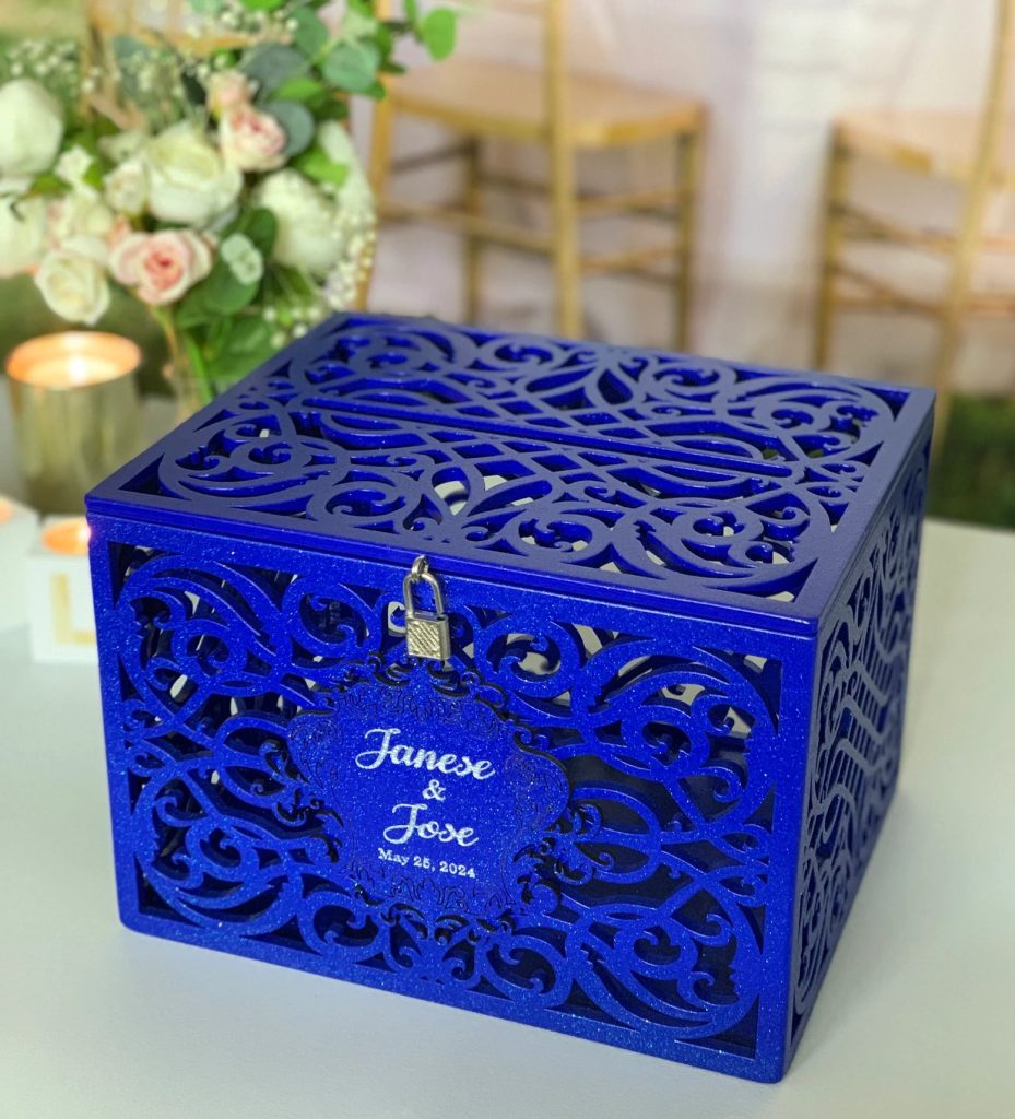 Elegant Royal Blue Wedding Card Box