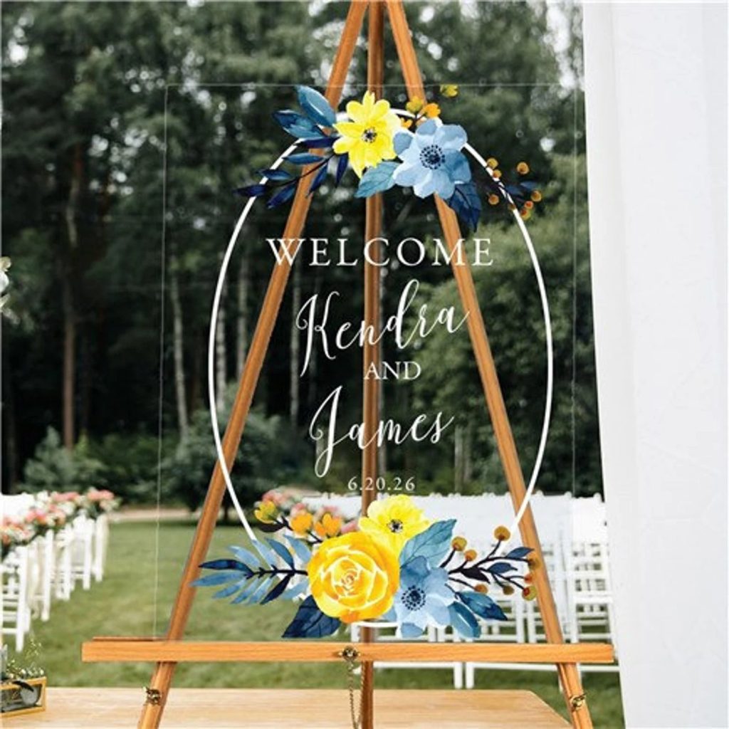 Floral Blue & Yellow Acrylic Wedding Welcome sign