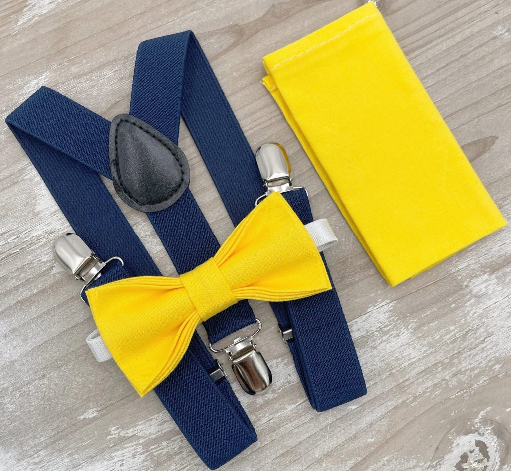 Yellow Bow Tie & Navy Blue Suspenders