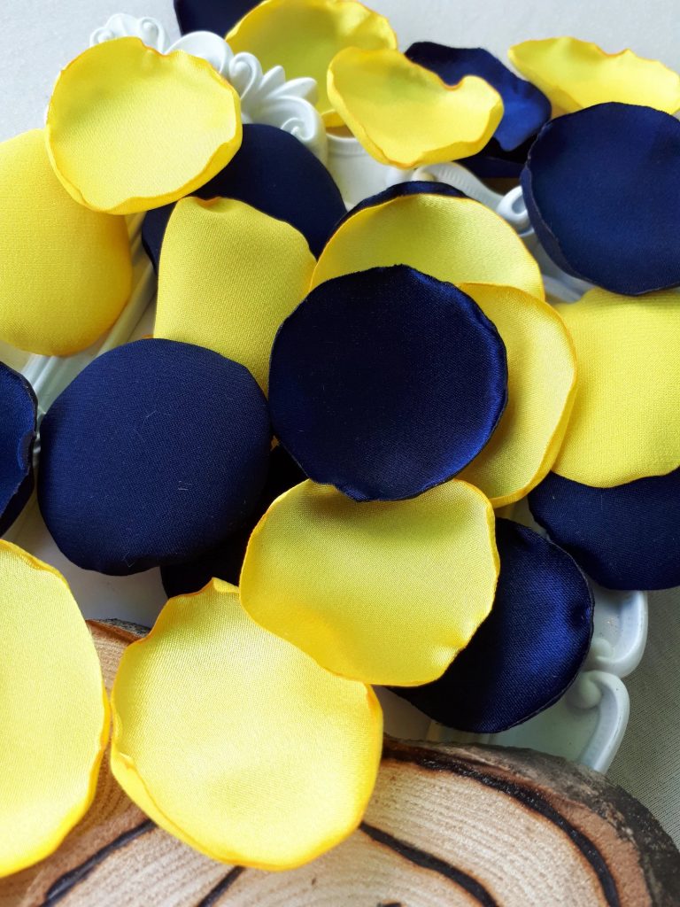 Navy Blue & Yellow Wedding Satin Petals