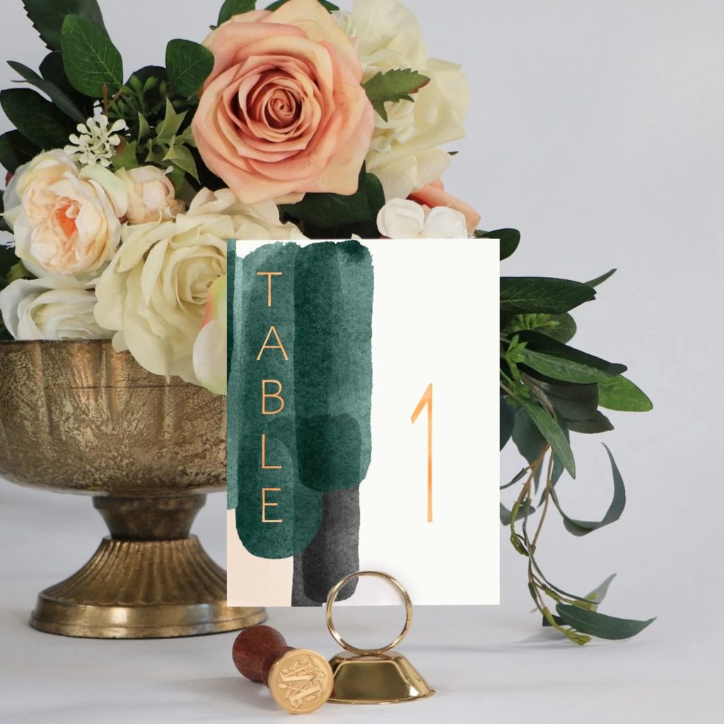 Emerald & Rose Gold Wedding Table Numbers