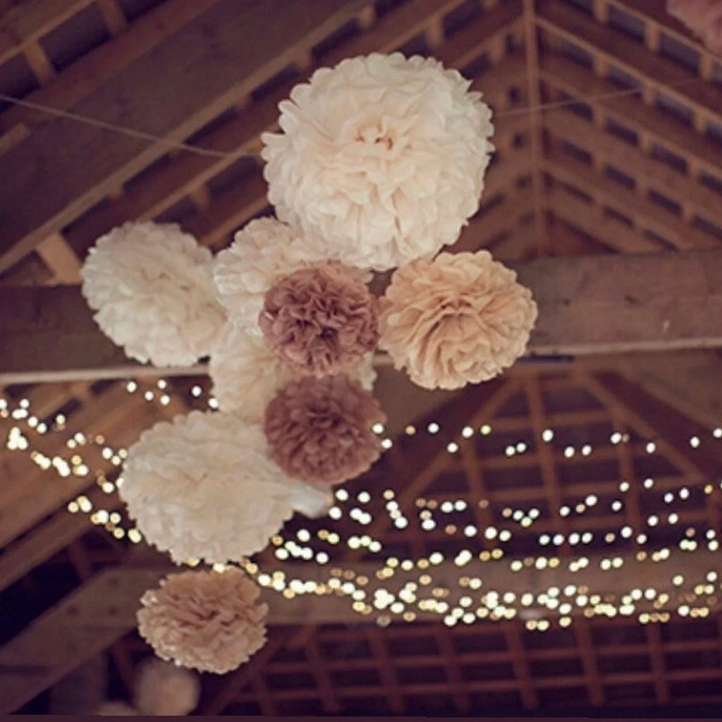 Earth tone Paper Pom Poms Wedding Decor