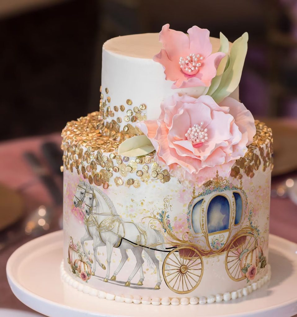 Cinderella Carriage Wedding Cake Wrap Edible Image