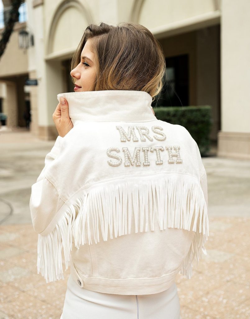 Custom White Denim Bride Jacket