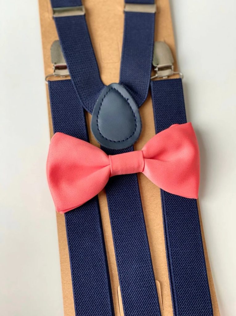 Coral Bow Tie and Navy Suspender Set