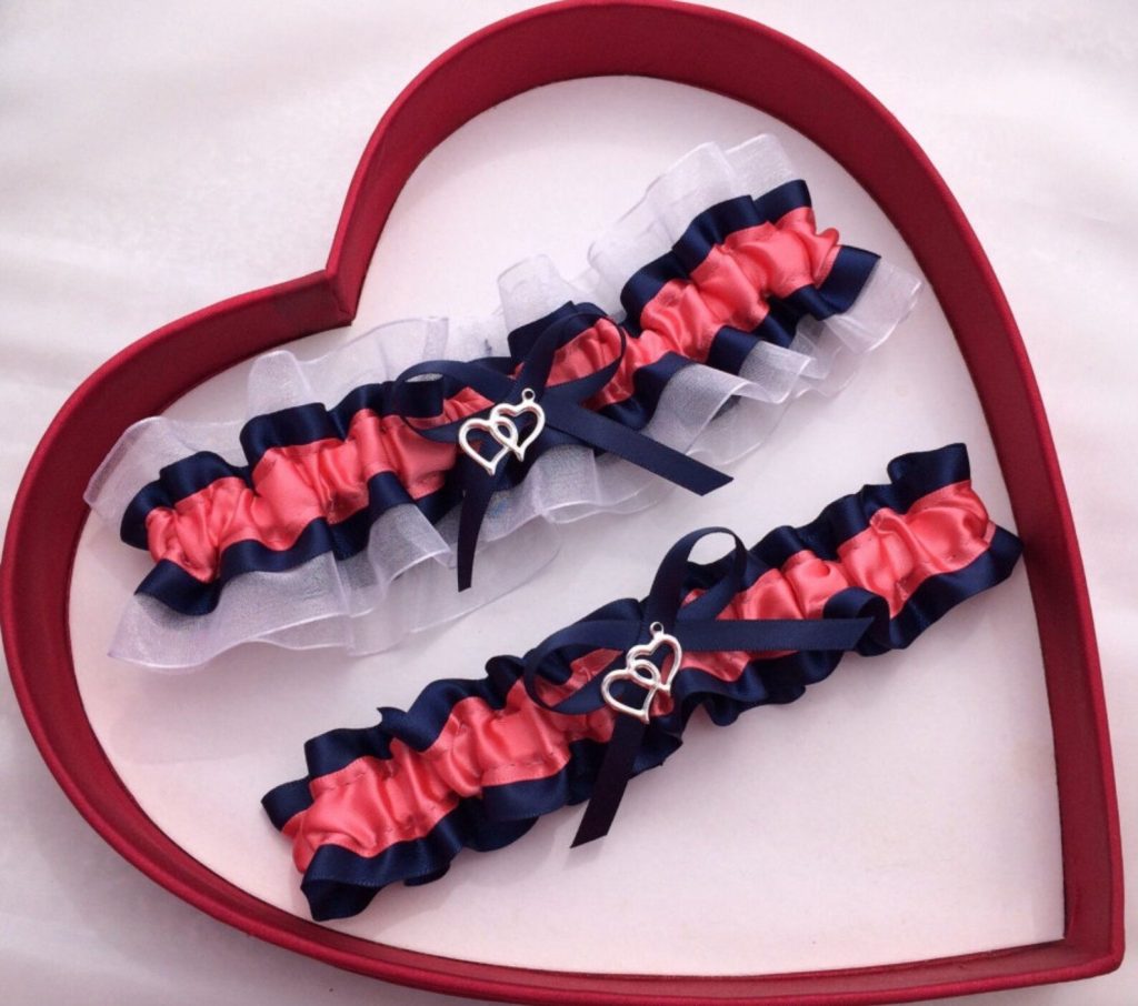 Navy & Coral Bridal Garter Set