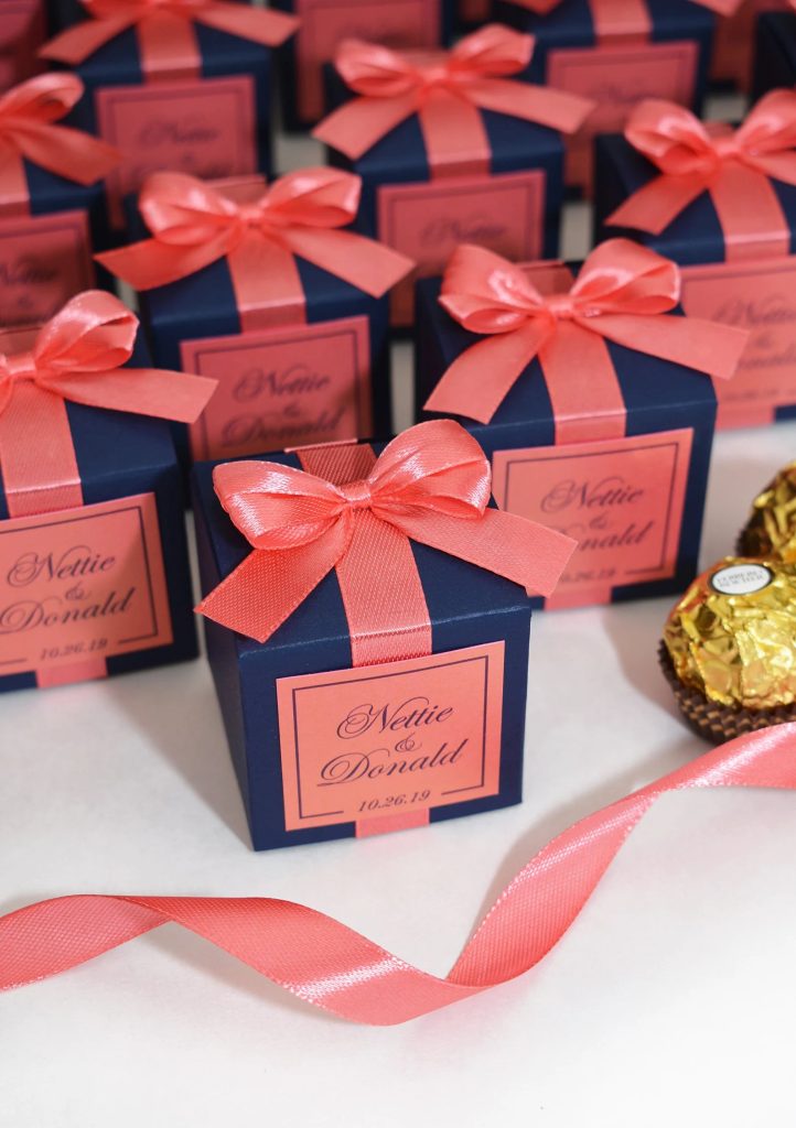 Navy & Coral Wedding Favor Boxes