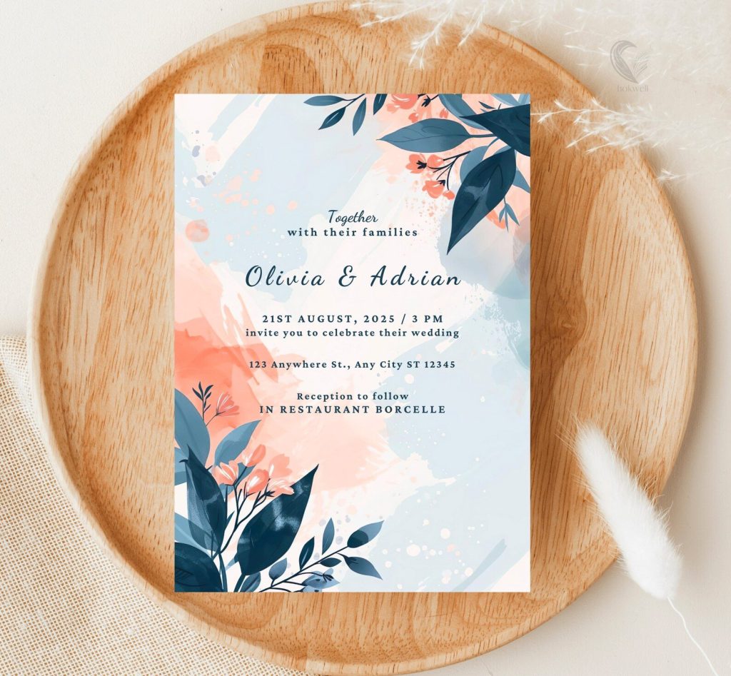 Navy & Coral Wedding Invitation Printable
