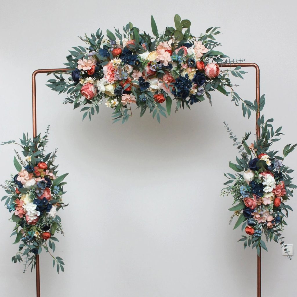 Navy & Coral Flower Arch Arrangement