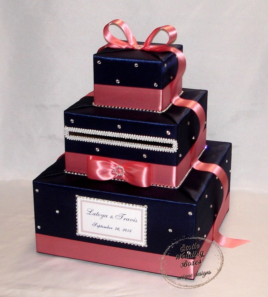 Navy & Coral Wedding Card Box