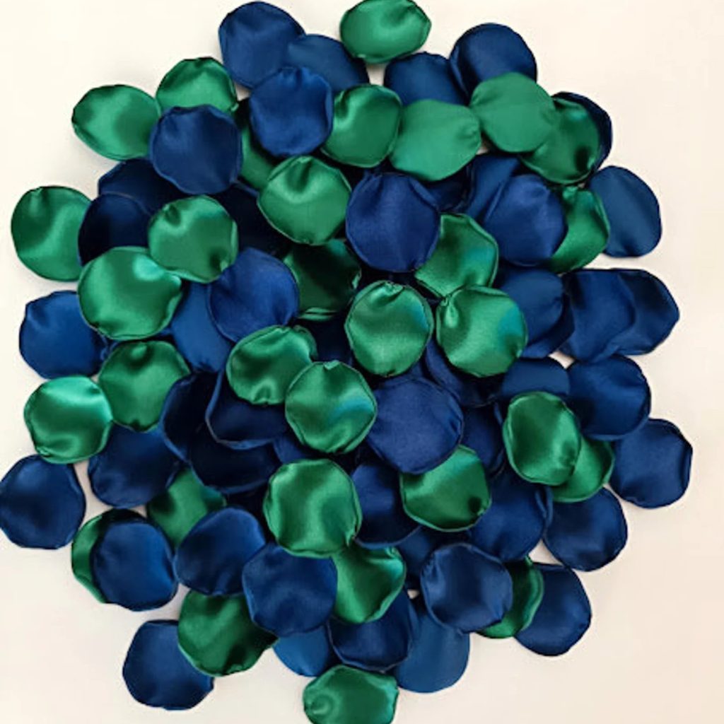 Emerald Green & Navy Blue Satin Petals