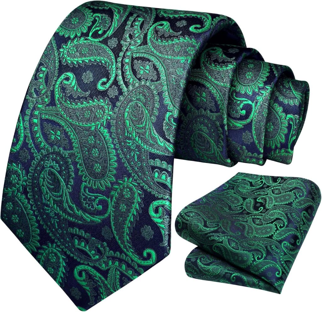 Green & Navy Blue Floral Paisley Necktie