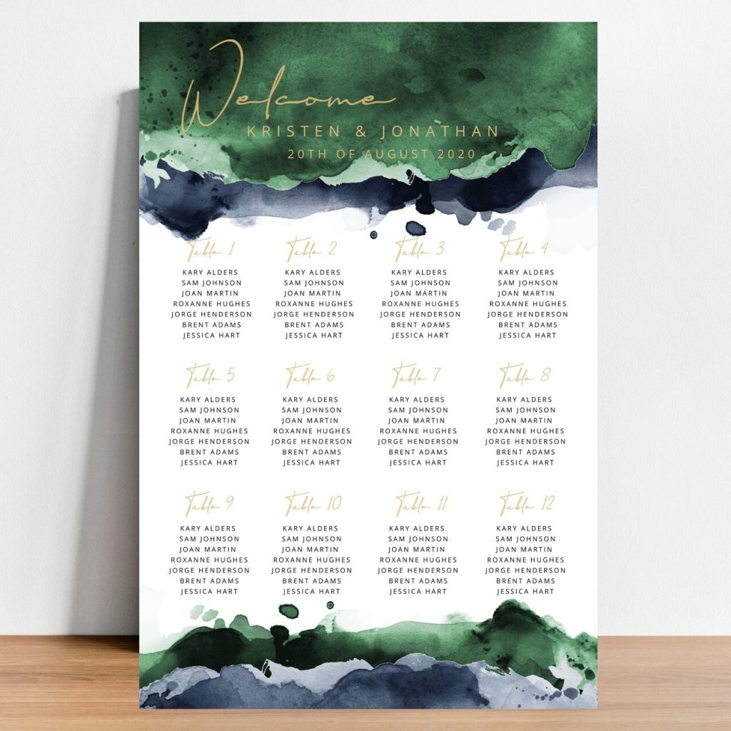 Emerald Green & Navy Seating Chart Printable