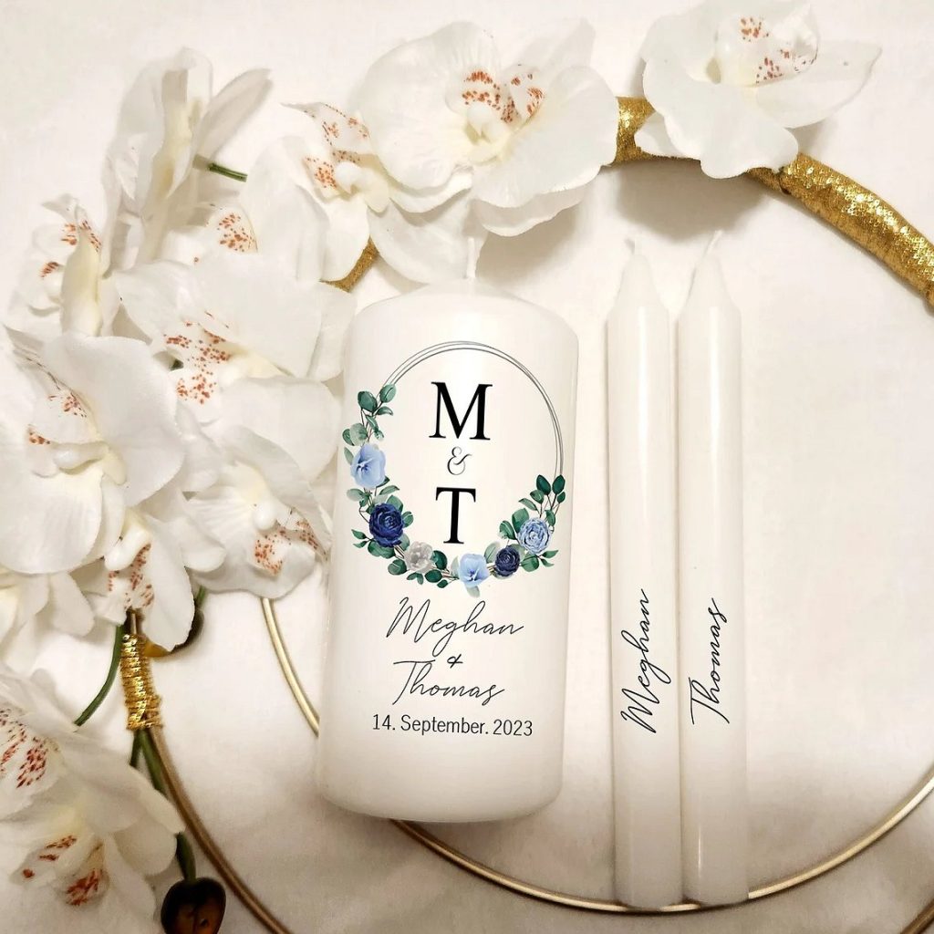 Navy Blue & Greenery Unity Ceremony Candle Set