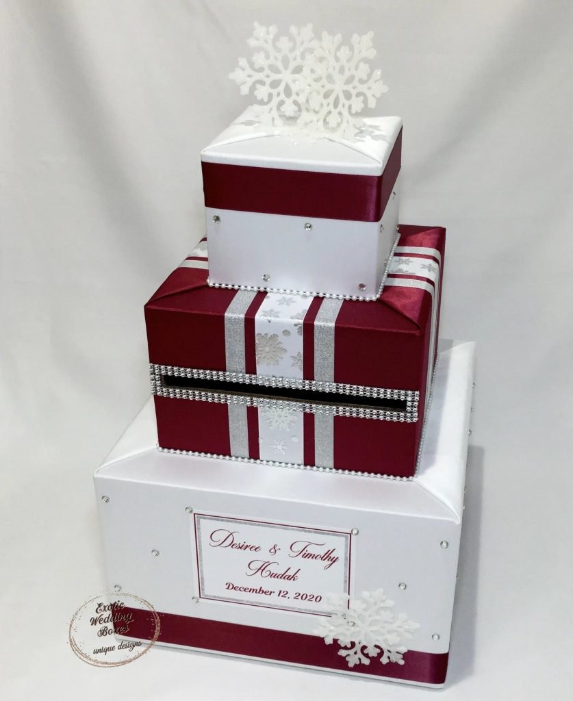 Burgundy Snowflake Wedding Card Box