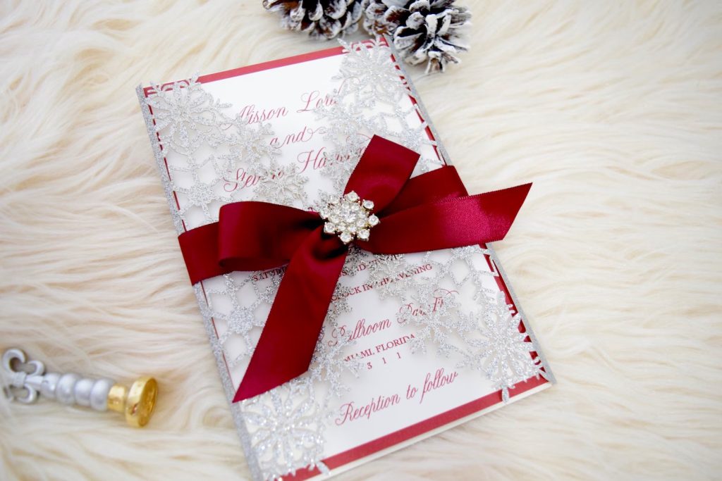 Burgundy & Silver Winter Wonderland Wedding Invitation