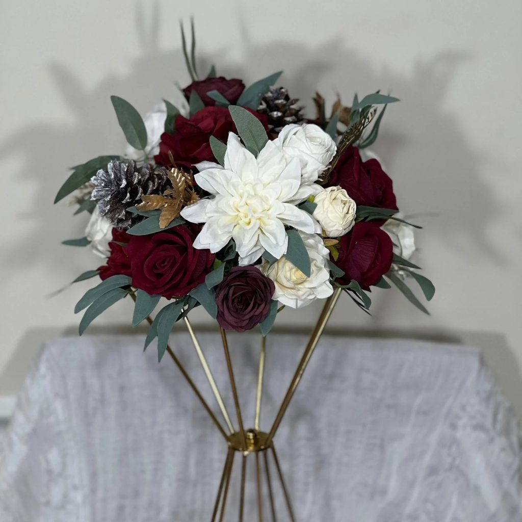 Burgundy Winter Wedding Flower Centerpiece