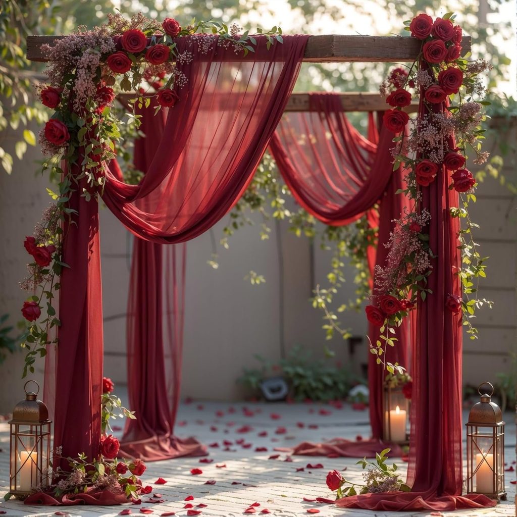 Winter Wonderland Burgundy Wedding Arch Draping