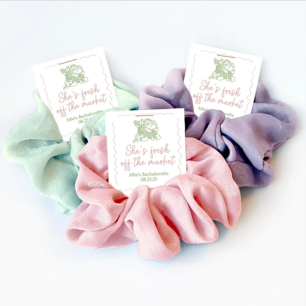 Fresh Off The Market Bridal Shower or Bachelorette Hair Scrunchie Favors