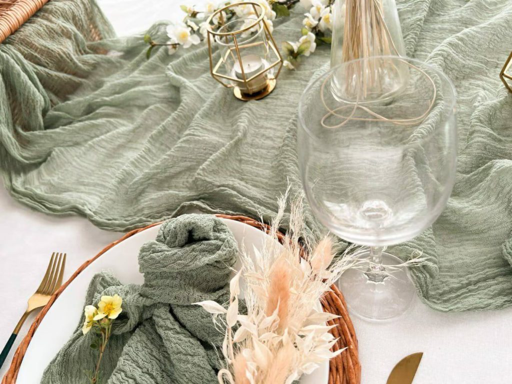 Sage Green Wedding Table Runner & Napkins