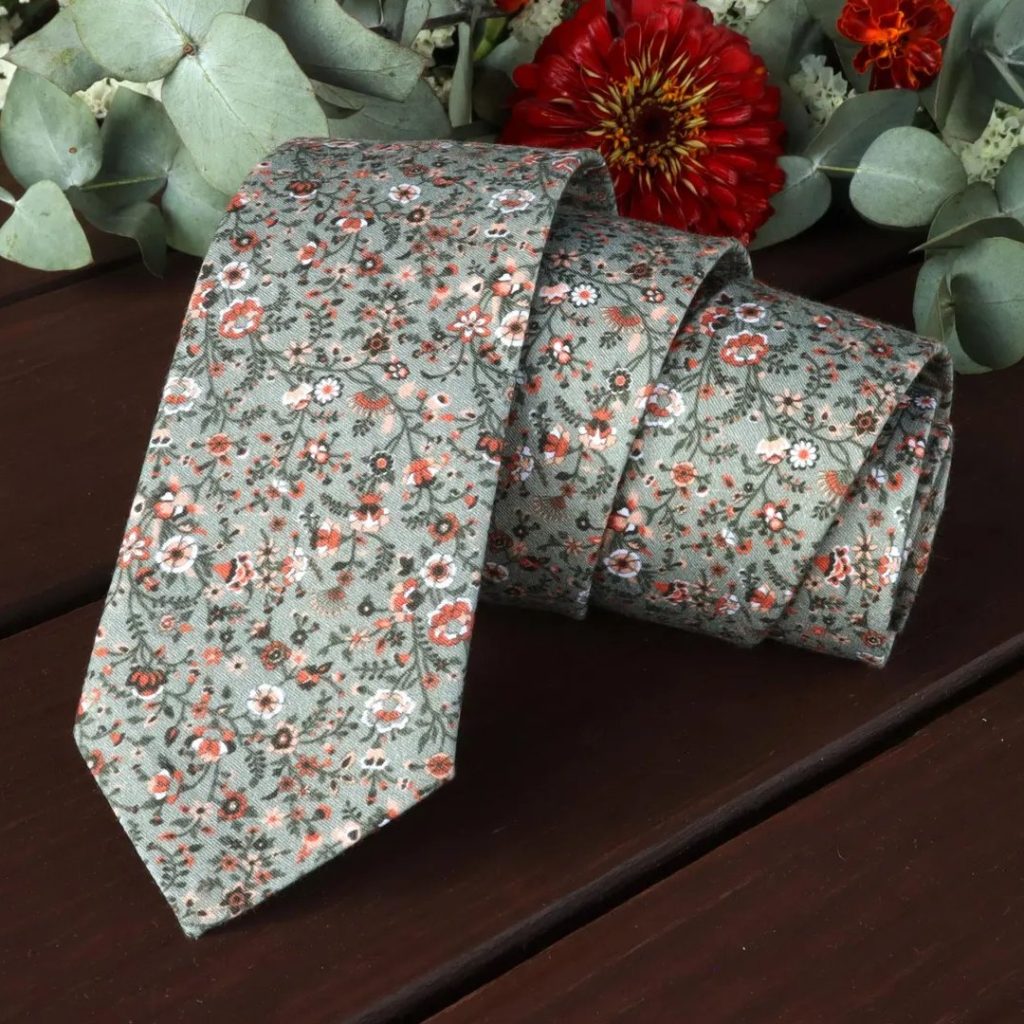 Terracotta & Sage Green Floral Neck Tie
