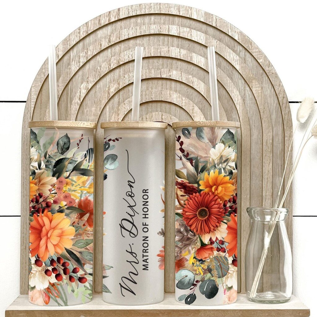 Wildflower Glass Tumbler Bridal Proposal Gift Idea