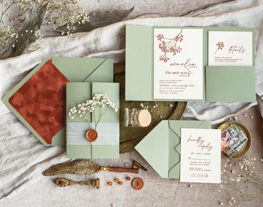 Terracotta & Sage Green Wedding Invitation Suite