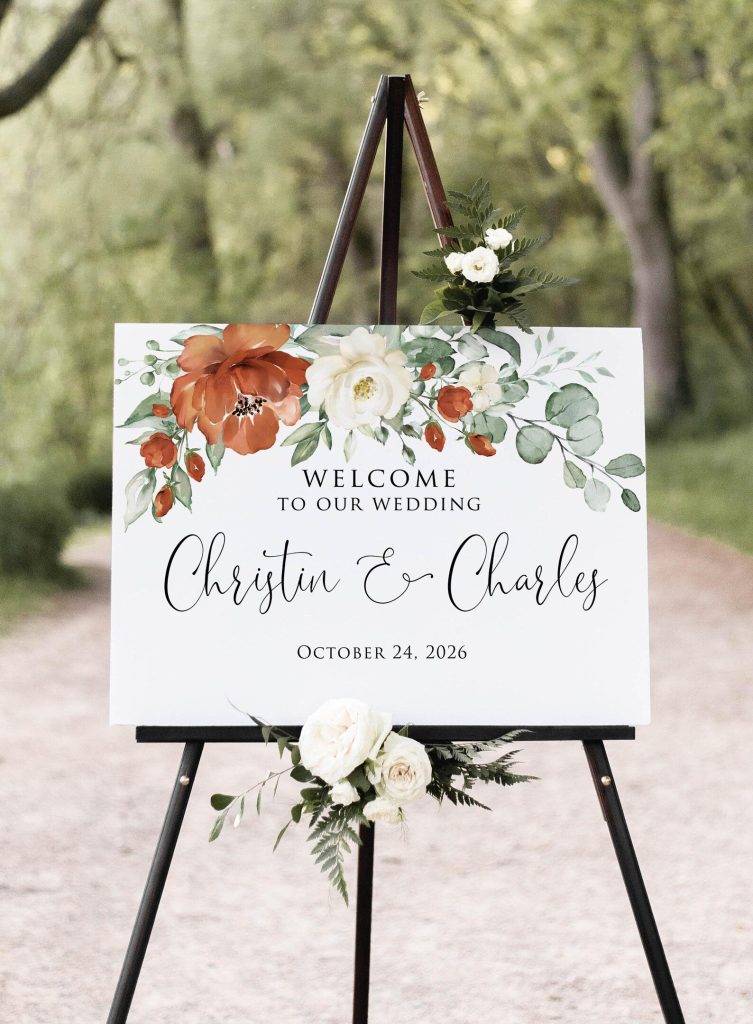 Burnt Orange & Sage Green Wedding Welcome Sign