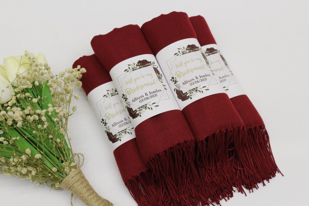 Winter Wedding Burgundy Pashmina Shawls - Bridesmaid Gift Ideas