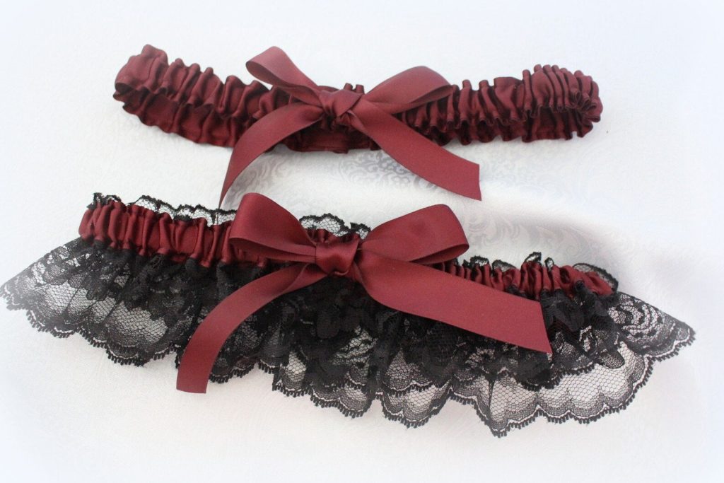 Black & Burgundy Bridal Garter Set