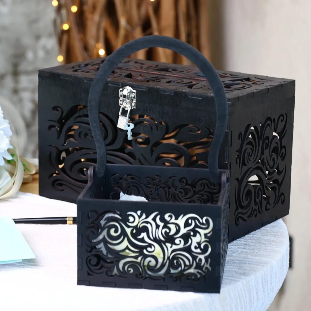 Black Wedding Card Box & Flower Girl Basket