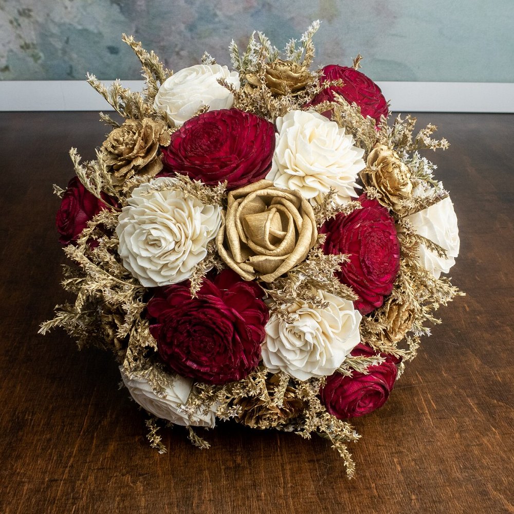 Red & Gold Sola Flower Bridal Bouquet
