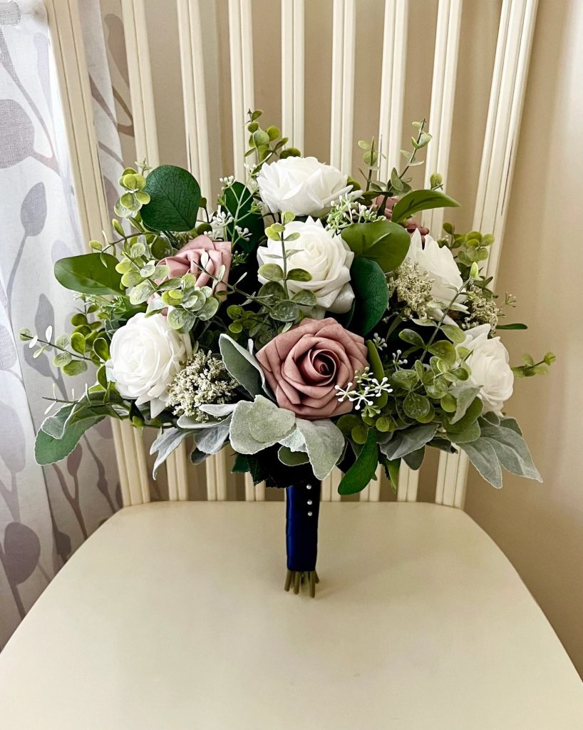 Dusty Rose & Sage Green Romantic Bridal Flower Bouquet