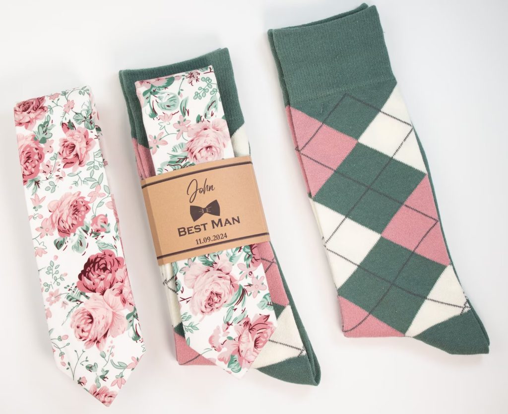 Dusty Rose & Sage Wedding Ties and Socks