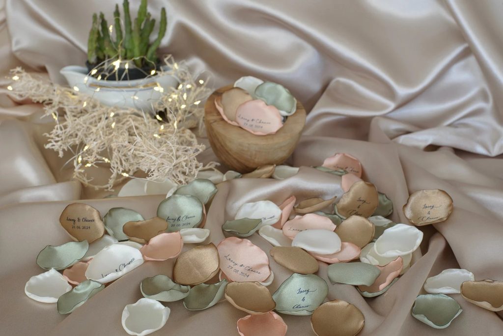 Dusty Rose & Sage Green Personalized Satin Rose Petals