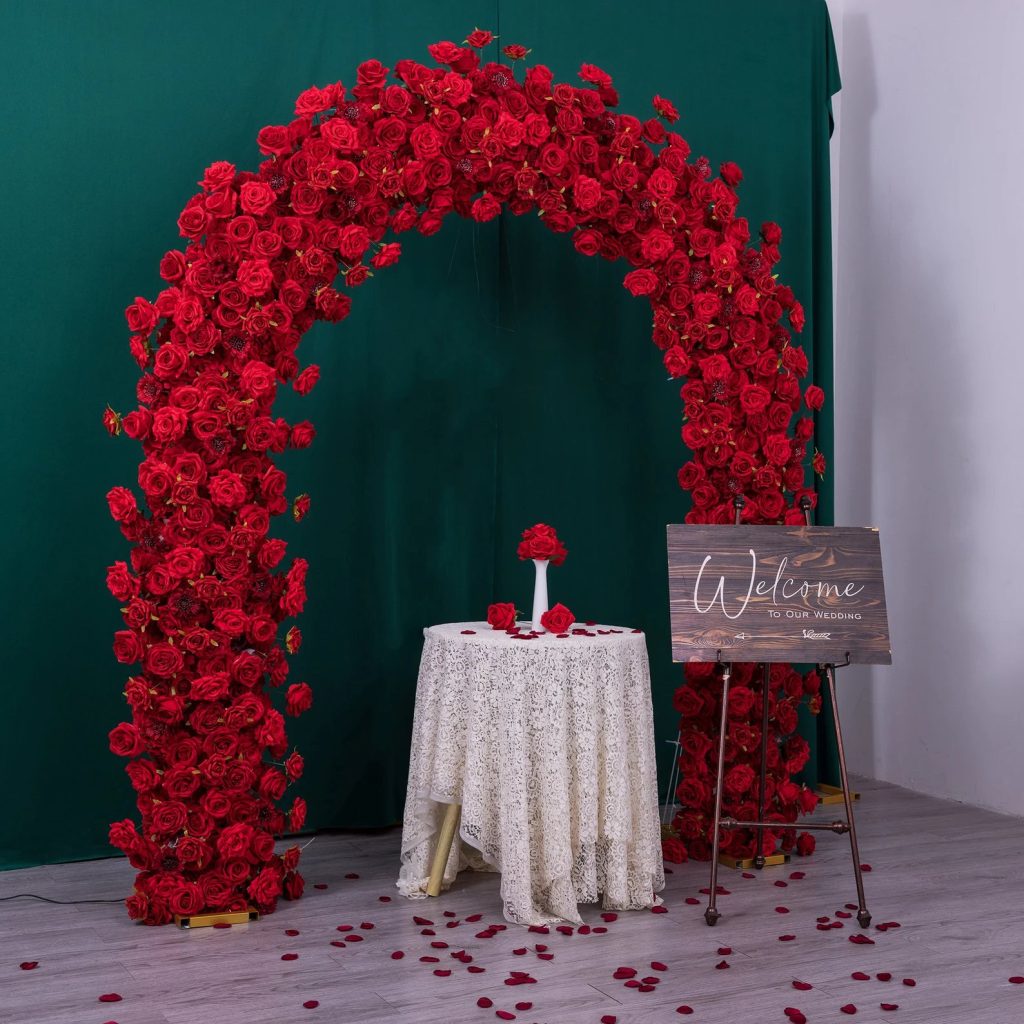 Luxury Red Rose Wedding Arch Flower Arrangement