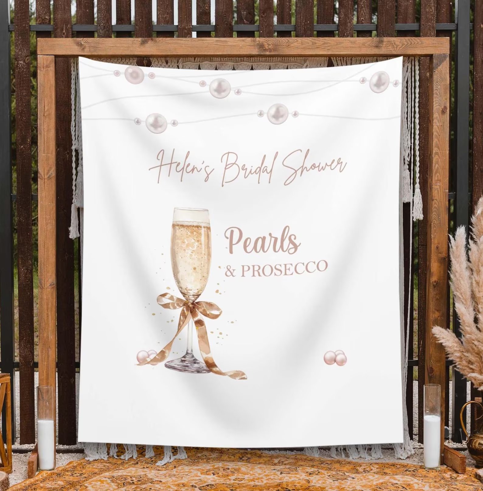 Aperturee Stripes Pearls Prosecco Bridal Shower Rectangle Backdrop main image 0