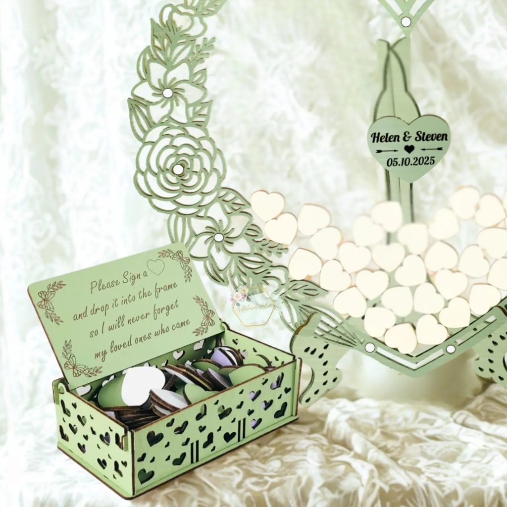 Heart Shaped Sage Green Wedding Guest Book Alternative