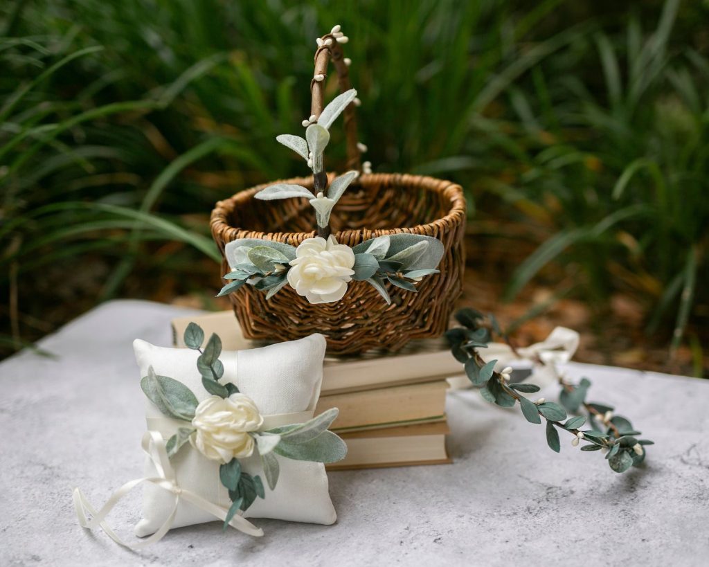 Rustic Flower Girl Basket & Ring Bearer Pillow