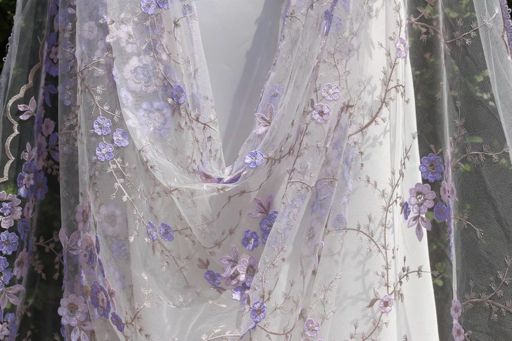 Purple Flower Embroidered Wedding Cape