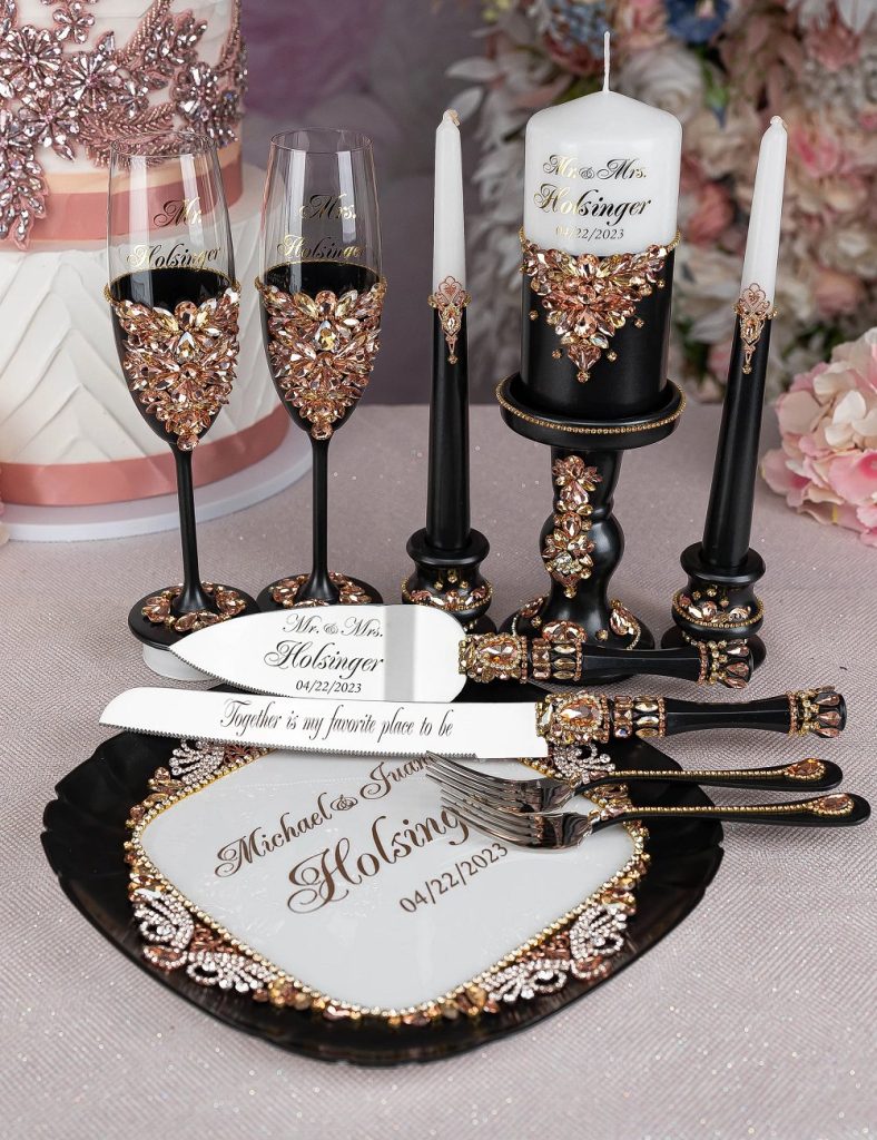 Black-& Rose Gold Toasting Flutes & Accessories