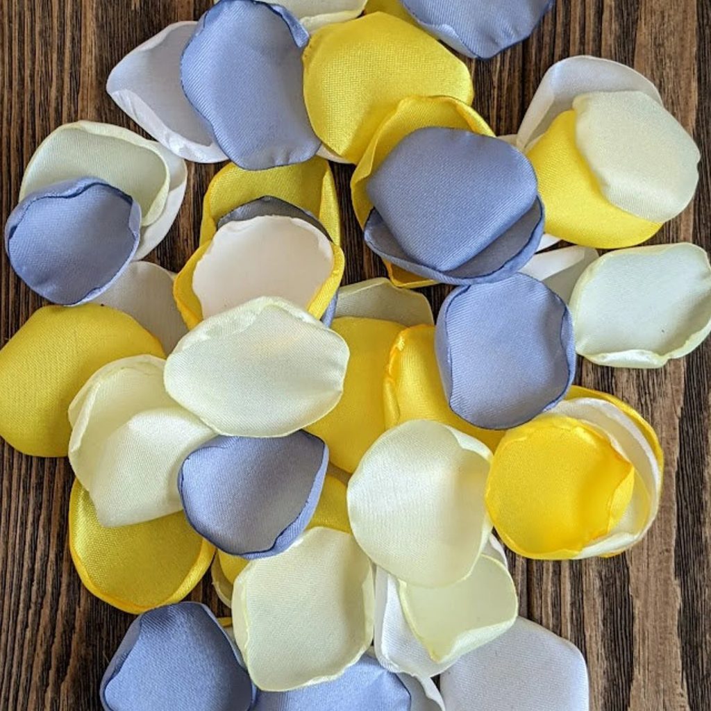 Dusty Blue, Ivory & Yellow Satin Rose Confetti
