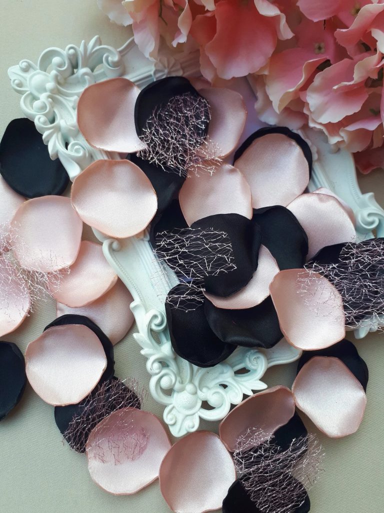 Rose Gold & Black Satin Petals