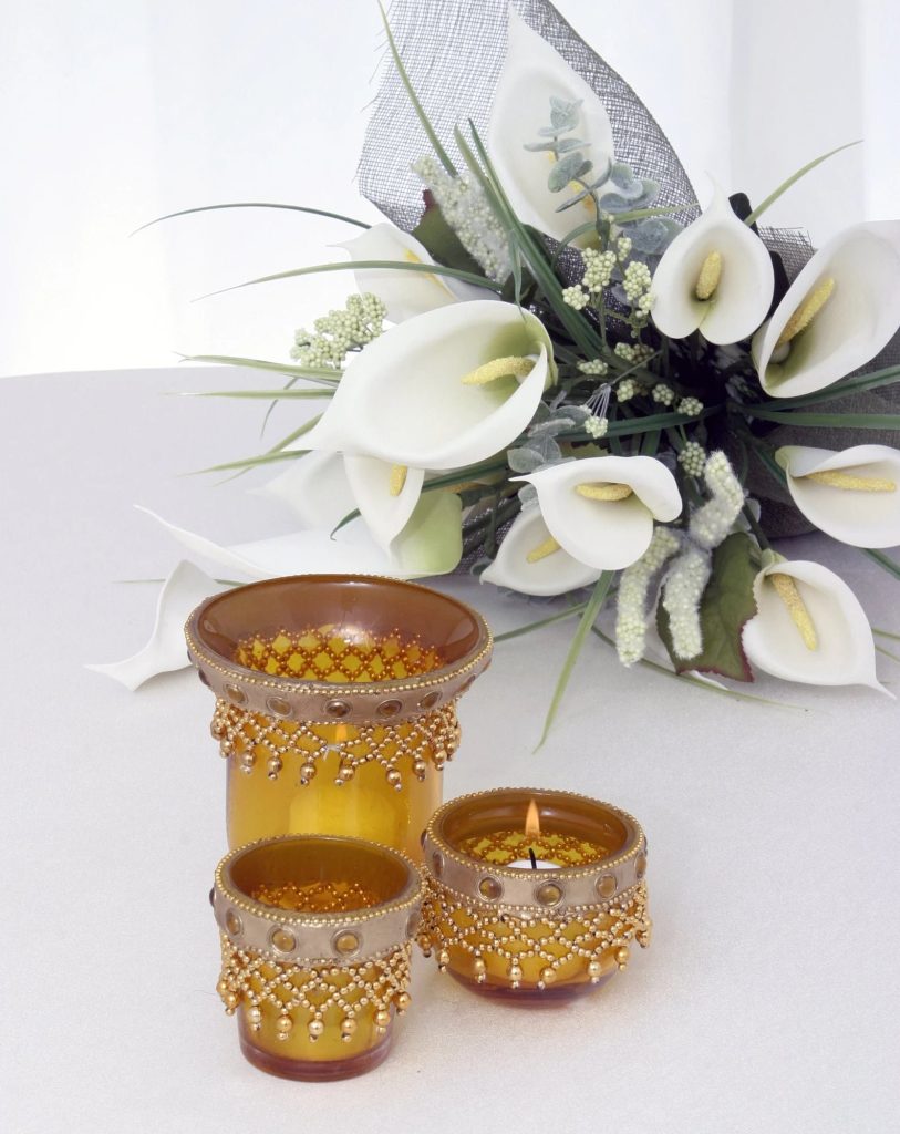 Yellow Beaded Candle Holders