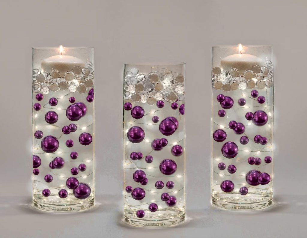 Plum Floating Pearls For Wedding Centerpieces