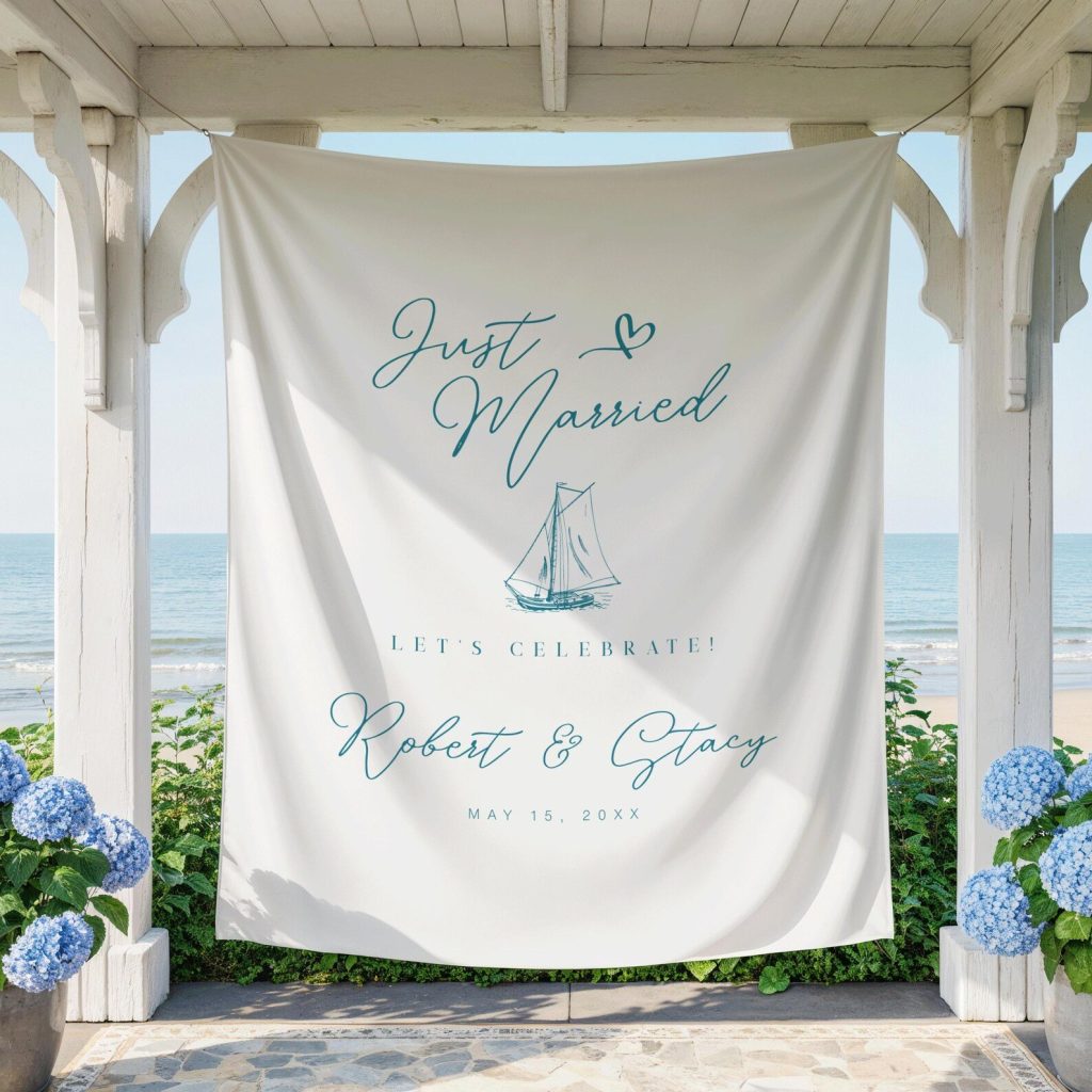Nautical Chic Custom Just Married Banner